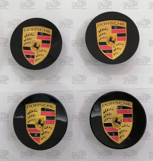Porsche gloss black center caps set 76mm