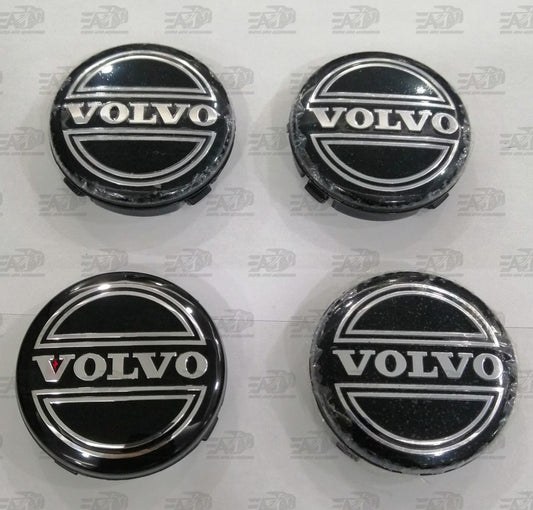 Volvo black and silver center caps set 64mm