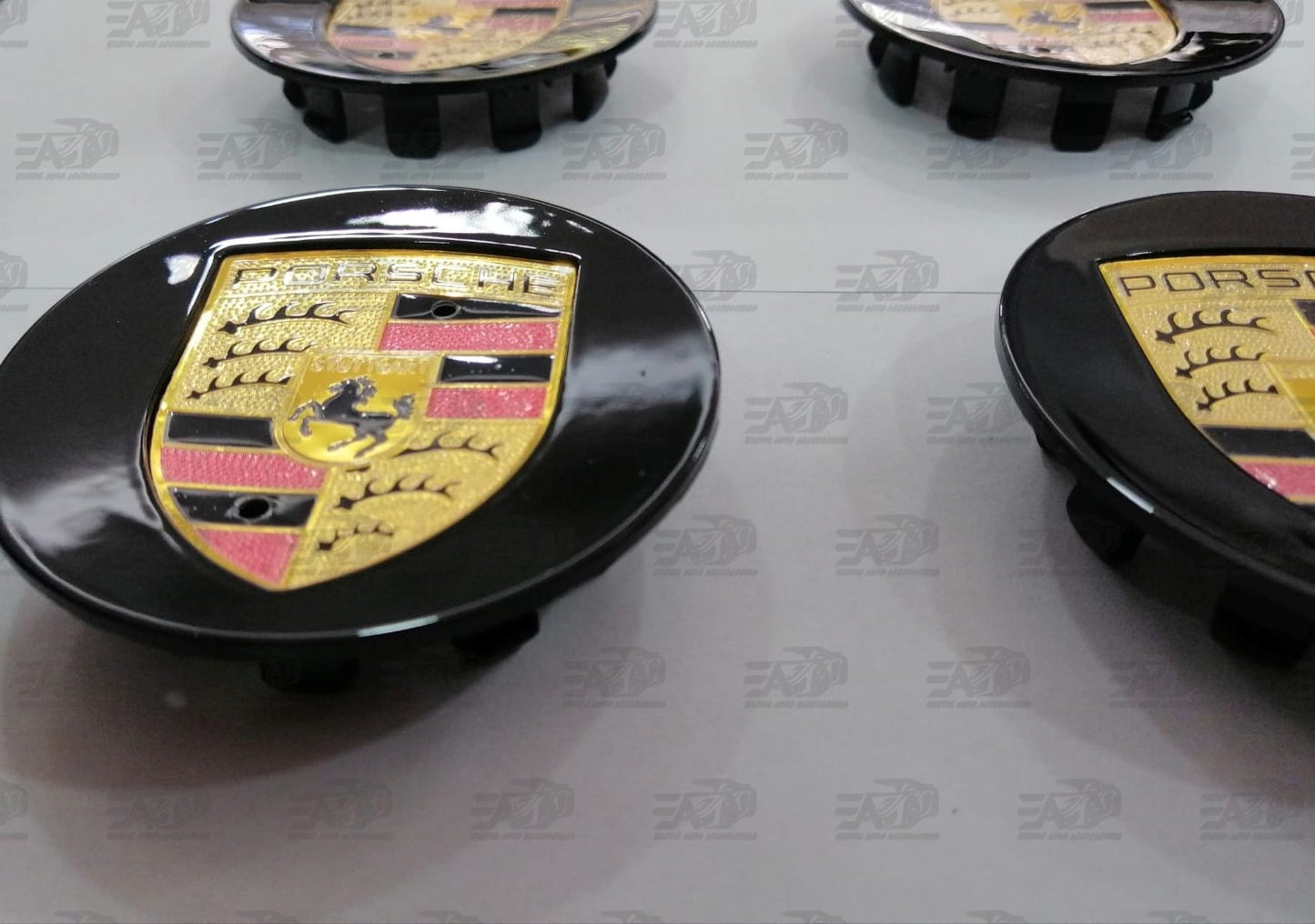 Porsche gloss black center caps set 76mm
