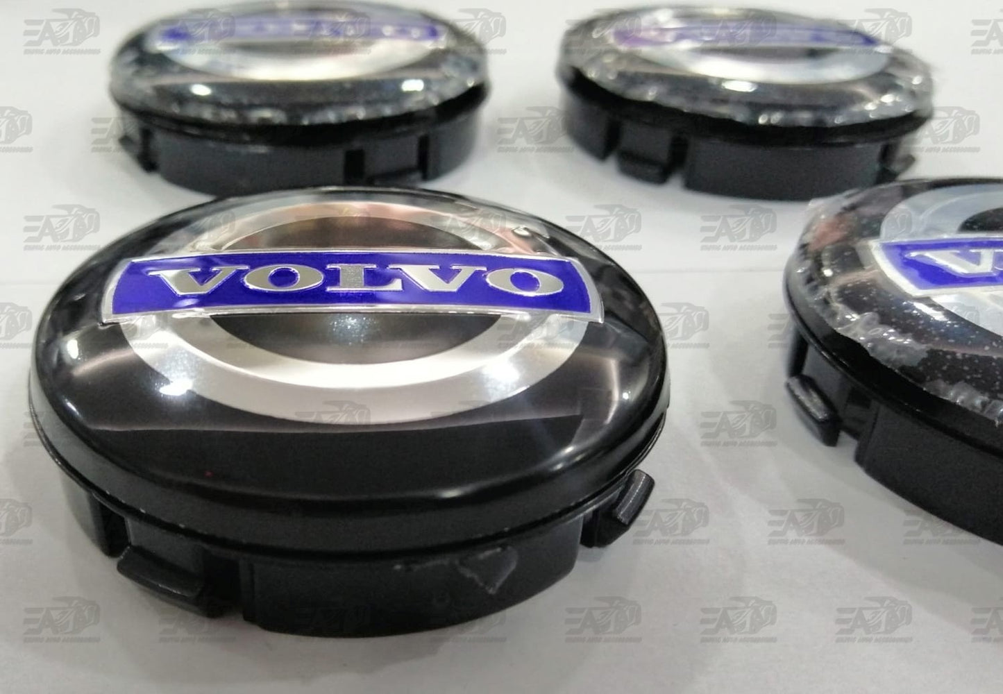 Volvo black with blue center caps set 64mm