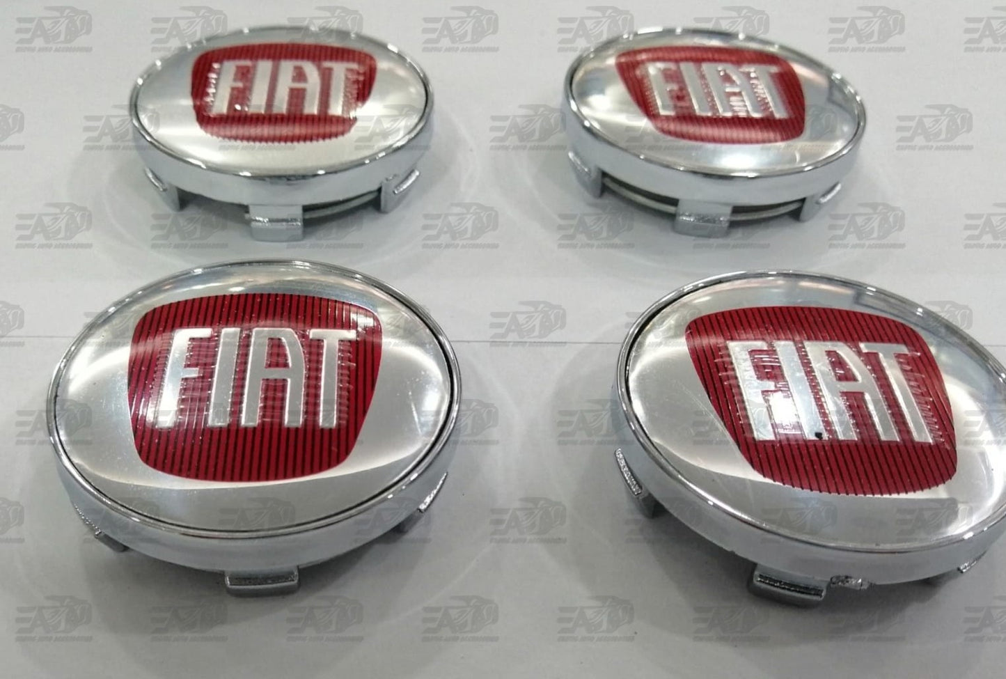 Fiat red and silver center caps set 60mm
