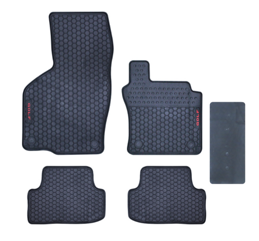 VW GOLF 7 TSI/R-LINE HONEYCOMB 5-PIECE FLOOR MATS WITH RED LETTERING