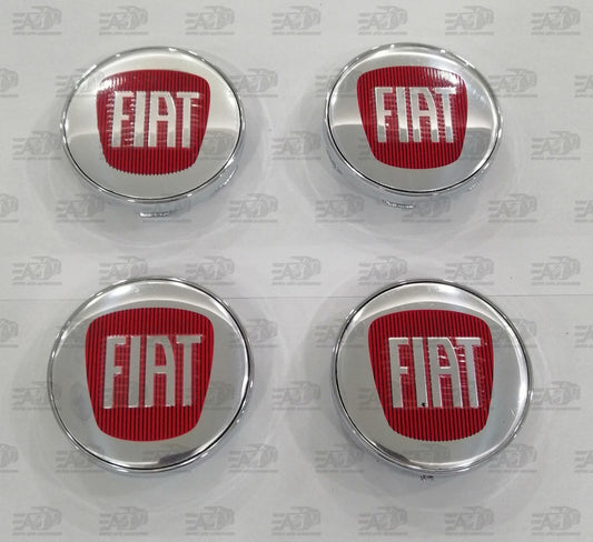 Fiat red and silver center caps set 60mm