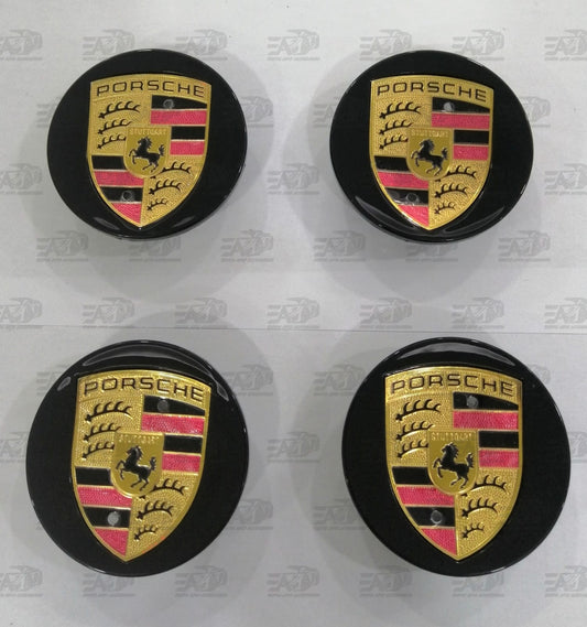 Porsche gloss black center caps set 65mm