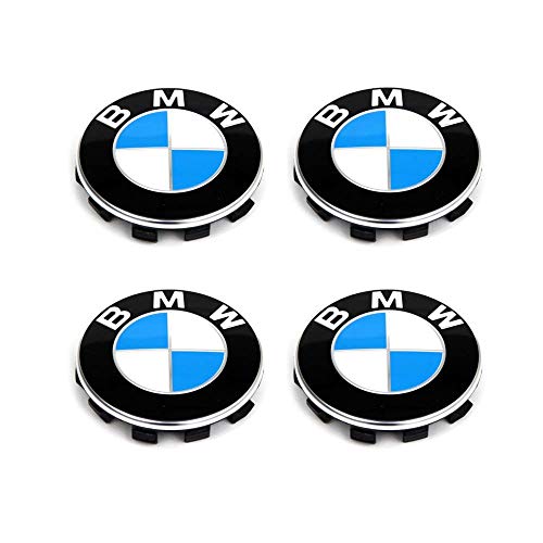 BMW blue & white center caps 4pc set 56mm
