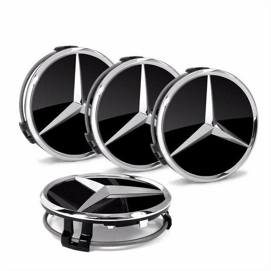 Mercedes-Benz gloss black center caps 4 piece 75mm