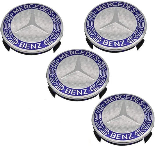 Mercedes-Benz blue lettering center caps 4 piece 75mm